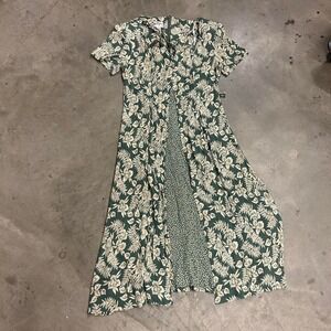 Vintage Alix Taylor Green Floral Size 14 Large Flare Dress
